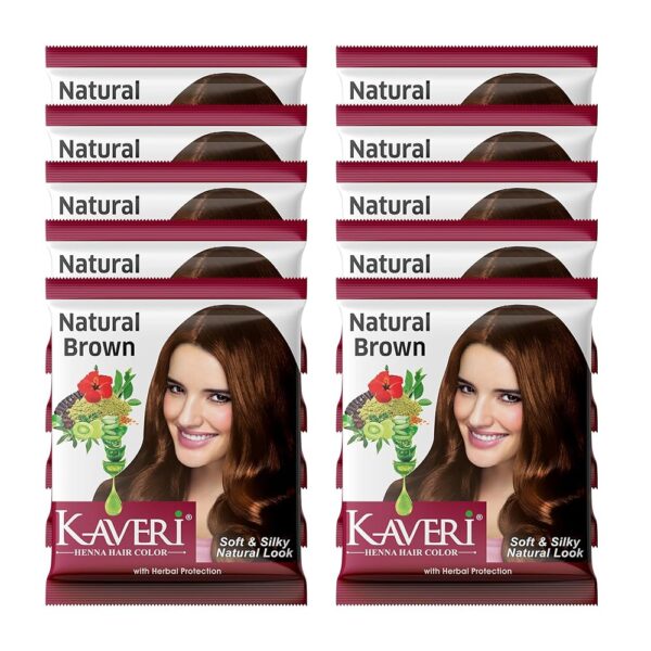 KAVERi MEHENDI CONE Henna Based Hair Color For Men & Women No Ammonia And Long Lasting Color On Hair 15Gm (Pack Of 10, Natural Brown)