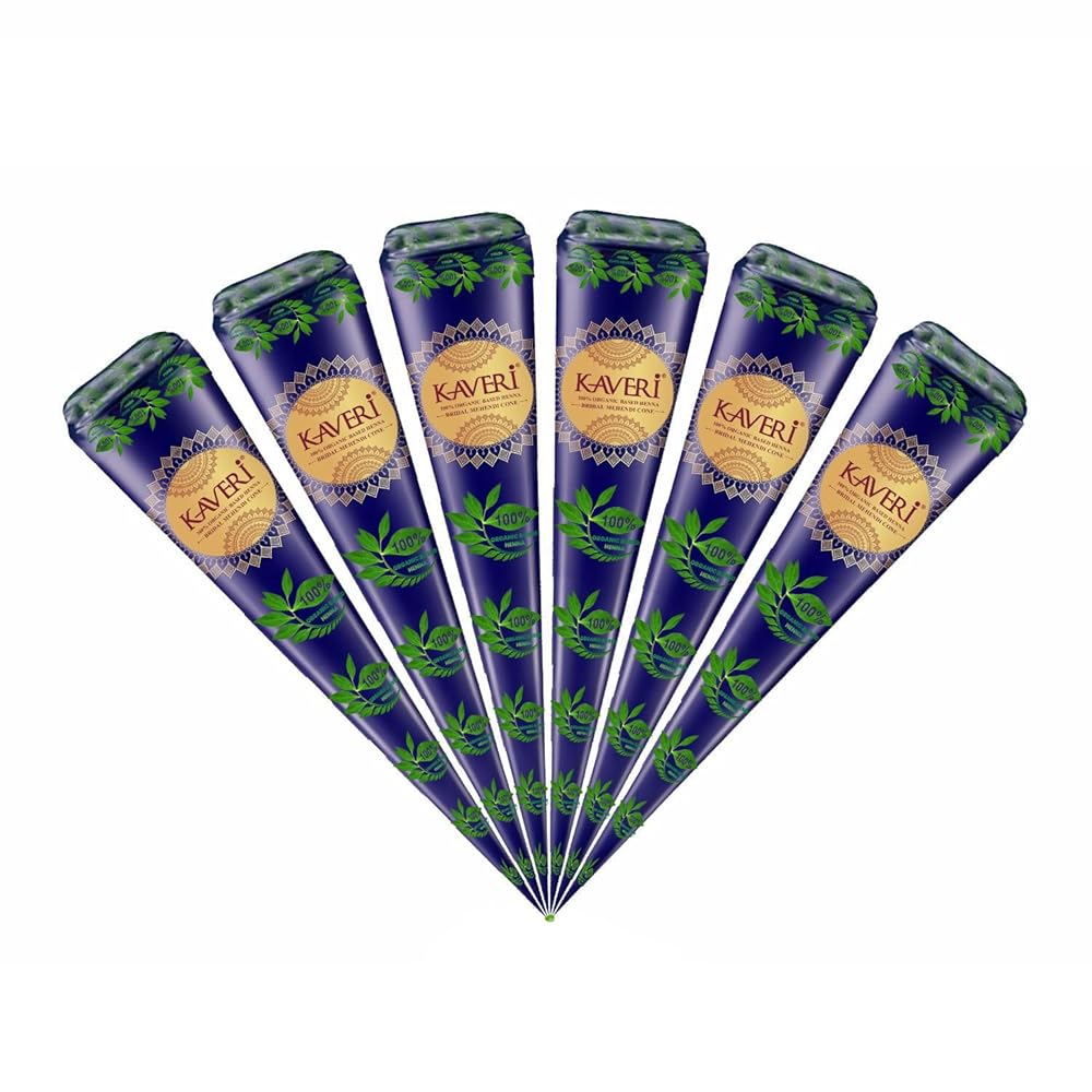 KAVERi MEHENDI CONE Kaveri Bridal Mehendi Cone Herbal Pure Leaves Of Natural Henna For Hand Design On Festivals (Pack Of 12 Piece)