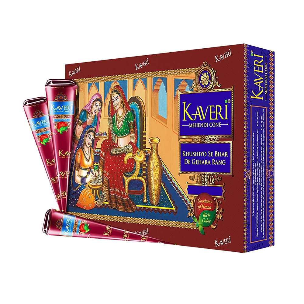 Kaveri Natural Herbal Mehndi Cones with 25g each Reddish Brown (Pack of 24 Pieces) Pack of 2