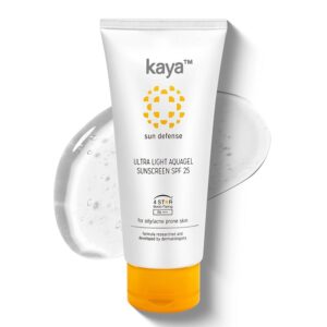 Kaya Ultra Light Aquagel Sunscreen SPF 25 PA++ | Niacinamide, Rosemary, Geranium | Dermatologist-Developed | 22 Years Expertise | Lightweight Gel for Oily, Acne-Prone Skin | 50ml