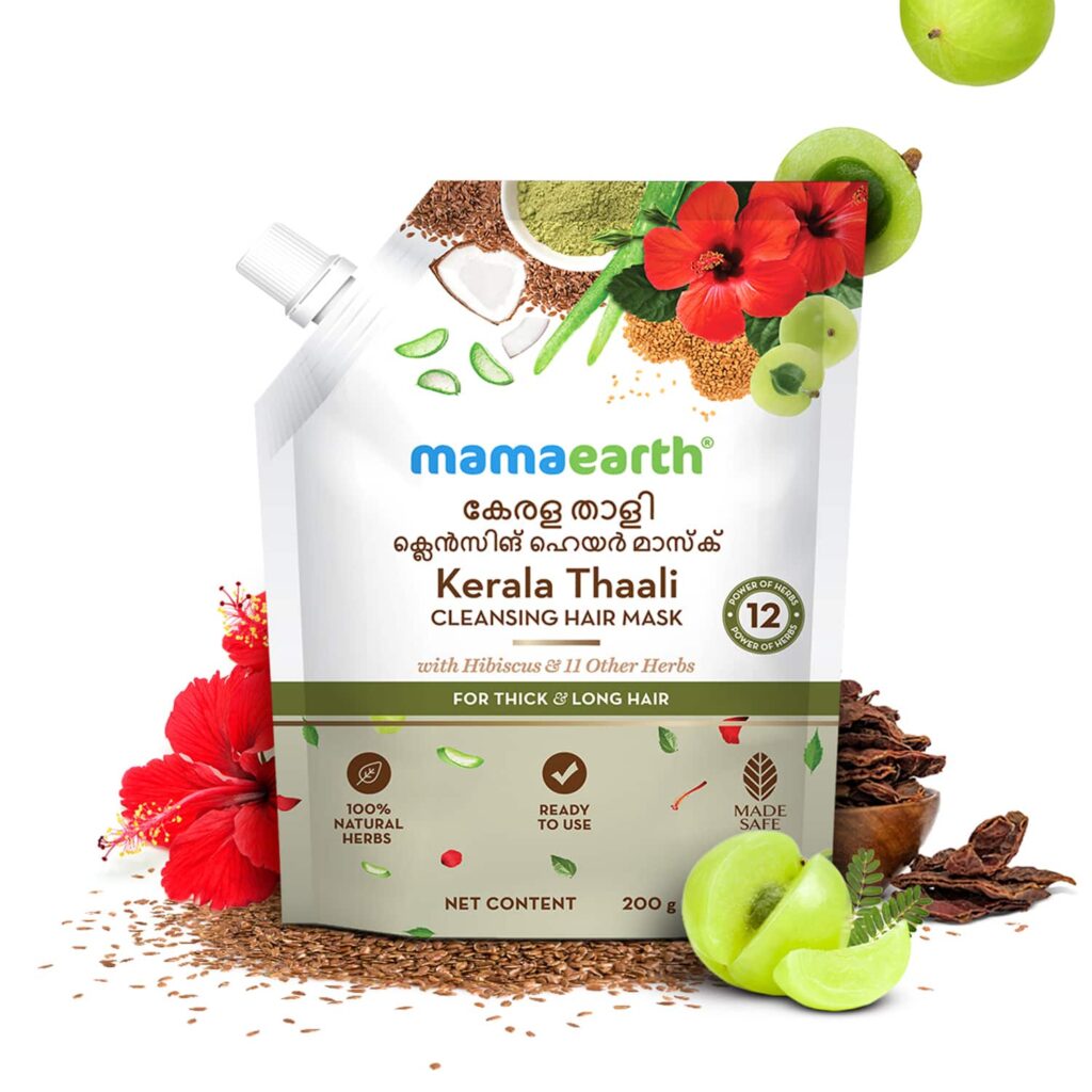 Kerala Thaali Cleansing Hair Mask with Shikakai Amla Flaxseed for Thick & Long Hair (200 g) - Mamaearth
