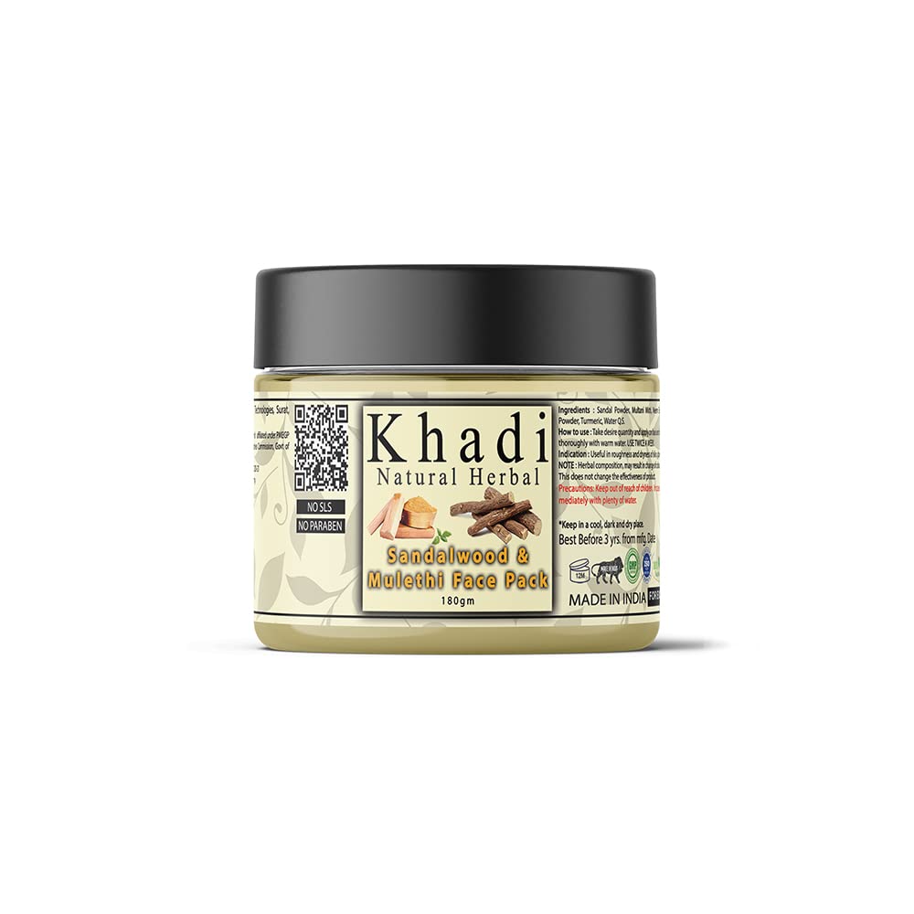 Khadi Natural Herbal Sandalwood Face Pack For Skin Brightening 180gm Pack | Enriched With 100% Natural Pure Sandalwood Powder & Mulethi For Skin Glowing | Reduce Acne & Control...
