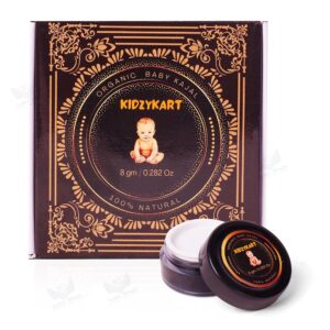 Kidzykart Organic Baby Kajal for New Born, Water Resistant, Smudgeproof, with Almond & Pure Ghee, Nourishes & Thicken Baby Eyeslashes - Matte Finish (8g)