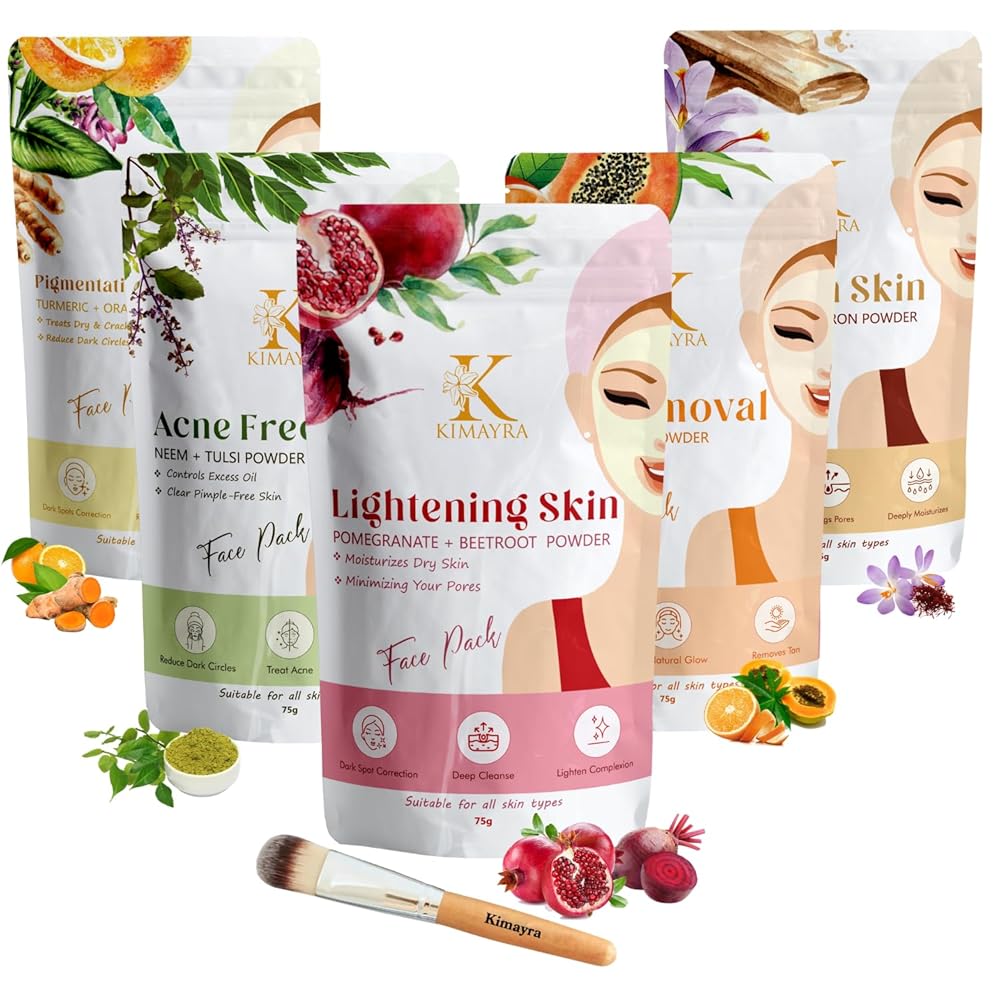 Kimayra Skin Care Combo Powder (Pomegranate + Beetroot, Neem + Tulsi, Orange + Papaya, Turmeric + Orange, Sandalwood + Saffron) - Face Pack Combo Powder for Natural Glowing Skin...