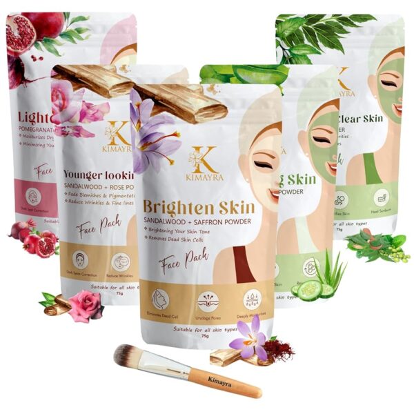 Kimayra Skin Care Combo Powder (Sandalwood + Saffron, Sandalwood + Rose, Aloevera + Cucumber, Pomegranate + Beetroot, Neem + Mint) - Face Pack Combo Powder for Natural Glow Skin...