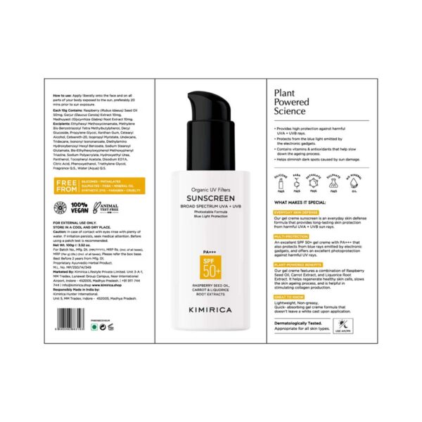 Kimirica Multi Protection Sunscreen SPF 50 PA+++ for UVA/B Protection (100 ml) - Kimirica