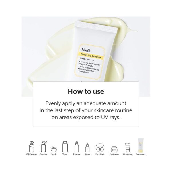 Klairs All-Day Airy Sunscreen SPF 50+ PA++++ (50ml) - Klairs