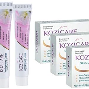 Kozicare Kojic Acid, Vitamin E, Arbutin Skin Whitening Soap, 75g (Pack Of 3) & Kojic Acid, Arbutin, Glutathione Skin Whitening & Lightening Cream, 15g (Pack Of 4)