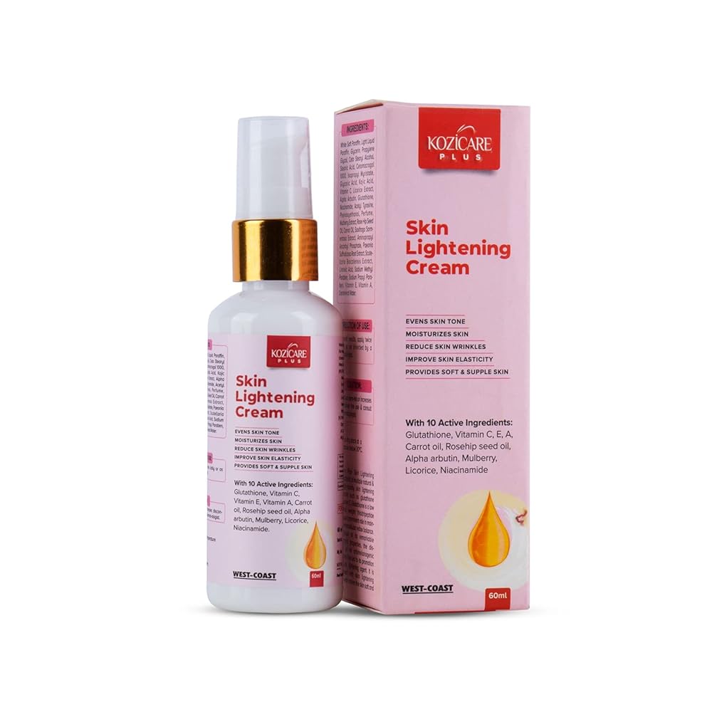 Kozicare Plus Skin Lightening Cream with Kojic Acid 2.5%, Glutathione 1%, Vitamin C 2%, Vitamin A, Carrot Oil 0.5%, Rosehip Oil 0.5%, Arbutin 1.5%, Mulberry 0.5%, Licorice 2% &...