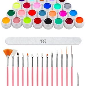 Kreni 36 Colors Nail Art Gel Paint Kit With Brush for DIY Design At Home - Solid Polish Set, Gift for Women