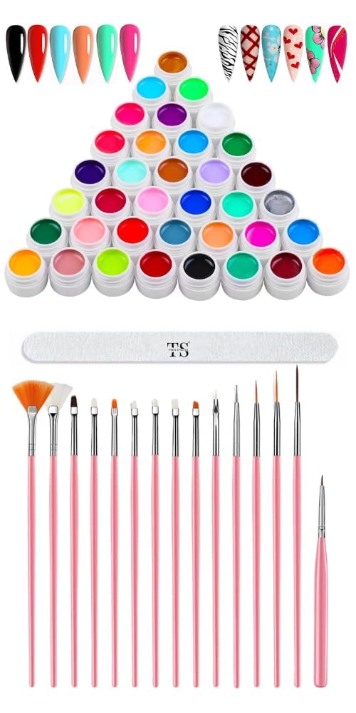 Kreni 36 Colors Nail Art Gel Paint Kit With Brush for DIY Design At Home - Solid Polish Set, Gift for Women
