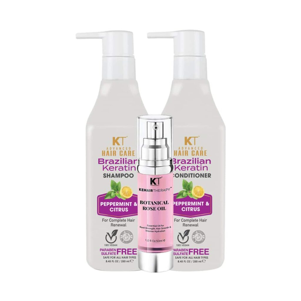 KT Professional Advanced Hair Care Brazilian Keratin shampoo,Conditioner & Botanical rose oil Combo - KT Professional