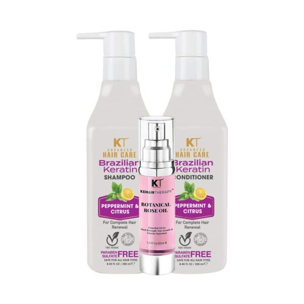 KT Professional Advanced Hair Care Brazilian Keratin shampoo,Conditioner & Botanical rose oil Combo - KT Professional
