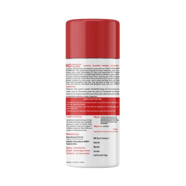 Ktein Natural 100% Plant Based Hair Detox Dry Shampoo Powder for Curly Hair (25 g) - Ktein