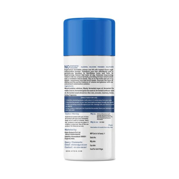 Ktein Natural 100% Plant Based Volumizing, and Texturing Hair Detox Dry Shampoo Powder (25 g) - Ktein