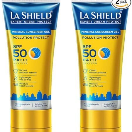 La Shield Pollution Protect Mineral Sunscreen For All Skin Type Gel Spf 50, White, 50 Gram (Pack Of 2)