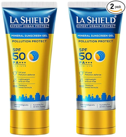 La Shield Pollution Protect Mineral Sunscreen For All Skin Type Gel Spf 50, White, 50 Gram (Pack Of 2)
