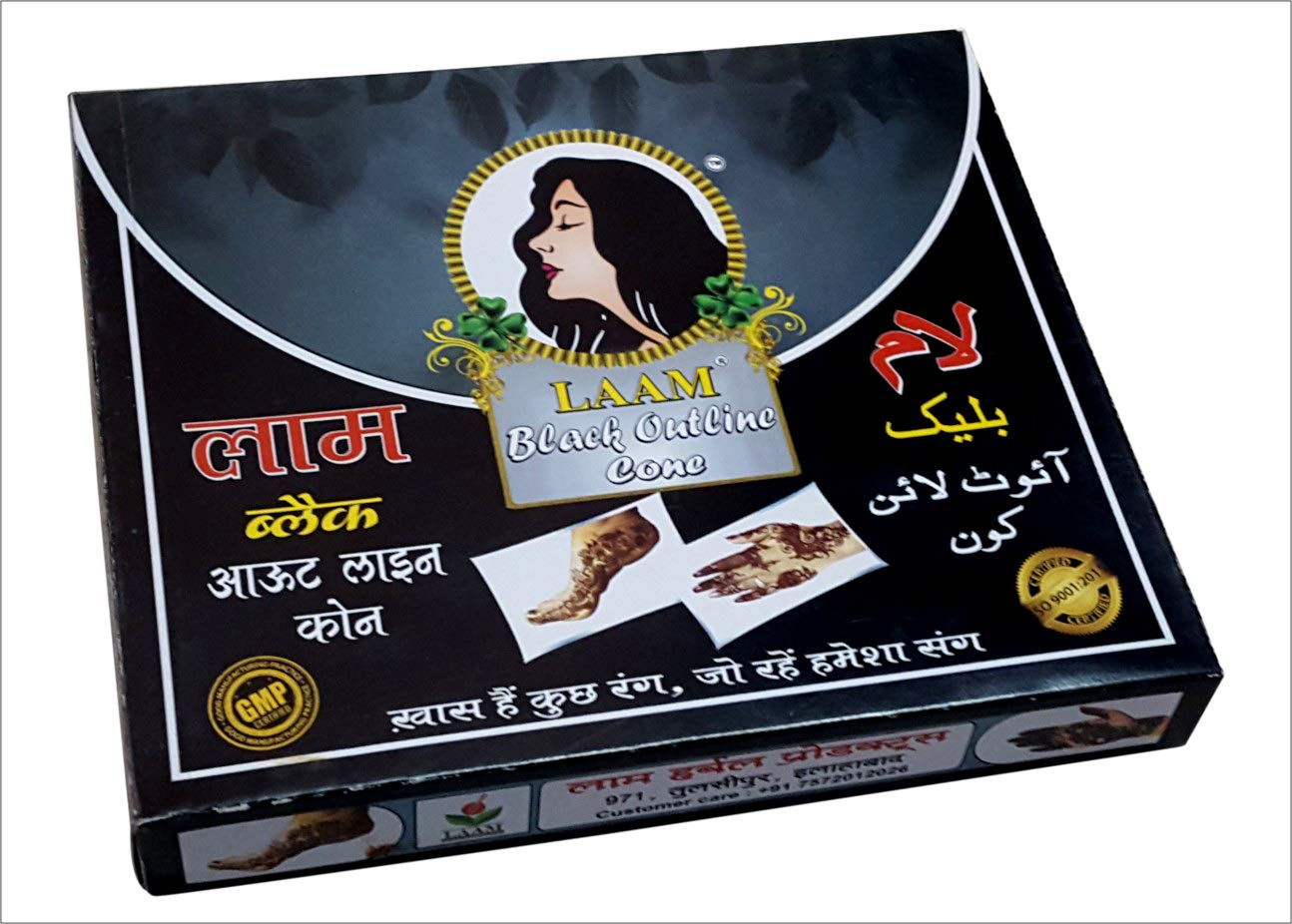 Laam Herbals Black Henna (Mehndi) Cone | Fast Henna | Natural & Organic | For Body Tattoo & Art | Chemical Free | No Side Effects
