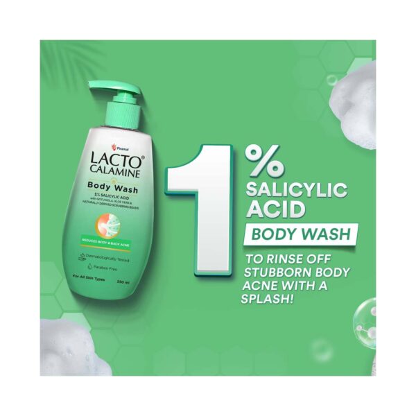 Lacto Calamine 1% Salicylic Acid Body Wash, Natural Scrubbing Bead For Body Acne (250ml) - Lacto Calamine