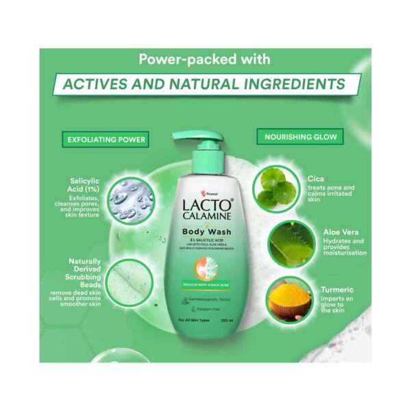 Lacto Calamine 1% Salicylic Acid Body Wash, Natural Scrubbing Bead For Body Acne (250ml) - Lacto Calamine