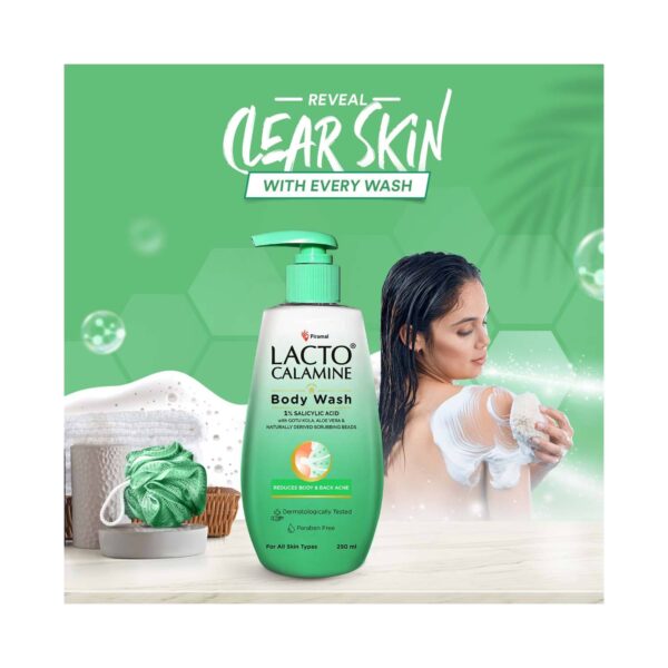 Lacto Calamine 1% Salicylic Acid Body Wash, Natural Scrubbing Bead For Body Acne (250ml) - Lacto Calamine
