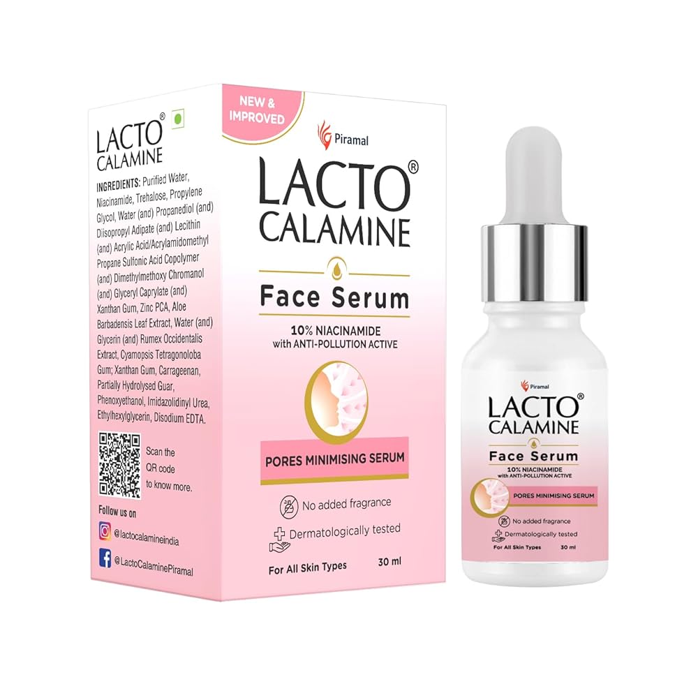 Lacto Calamine 10% Niacinamide Face Serum | 30ml | Pore Minimizing, Acne Marks, Blemishes & Oil Balancing | Face Serum for Women & Men | Reduces Pigmentation | Dermatologically...