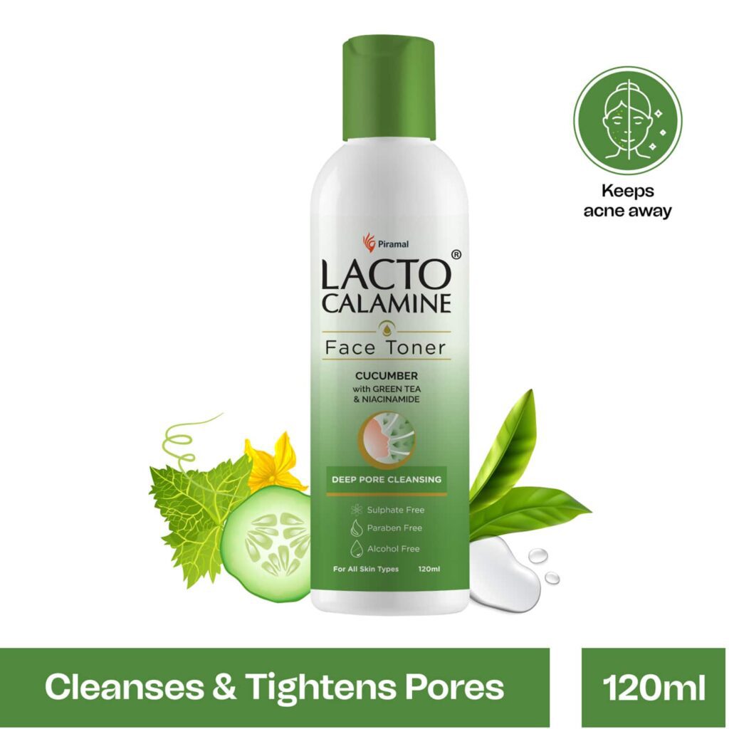 Lacto Calamine Face Toner with Cucumber, Green Tea & Niacinamide-Tightens Pore & glowing Skin (120ml) - Lacto Calamine