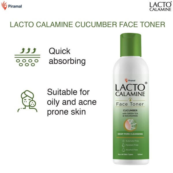 Lacto Calamine Face Toner with Cucumber, Green Tea & Niacinamide-Tightens Pore & glowing Skin (120ml) - Lacto Calamine