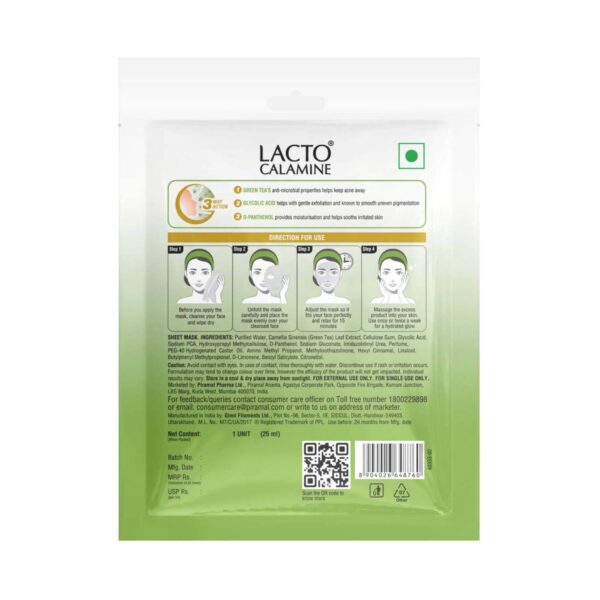 Lacto Calamine Green Tea Face Sheet Mask (25ml) - Lacto Calamine