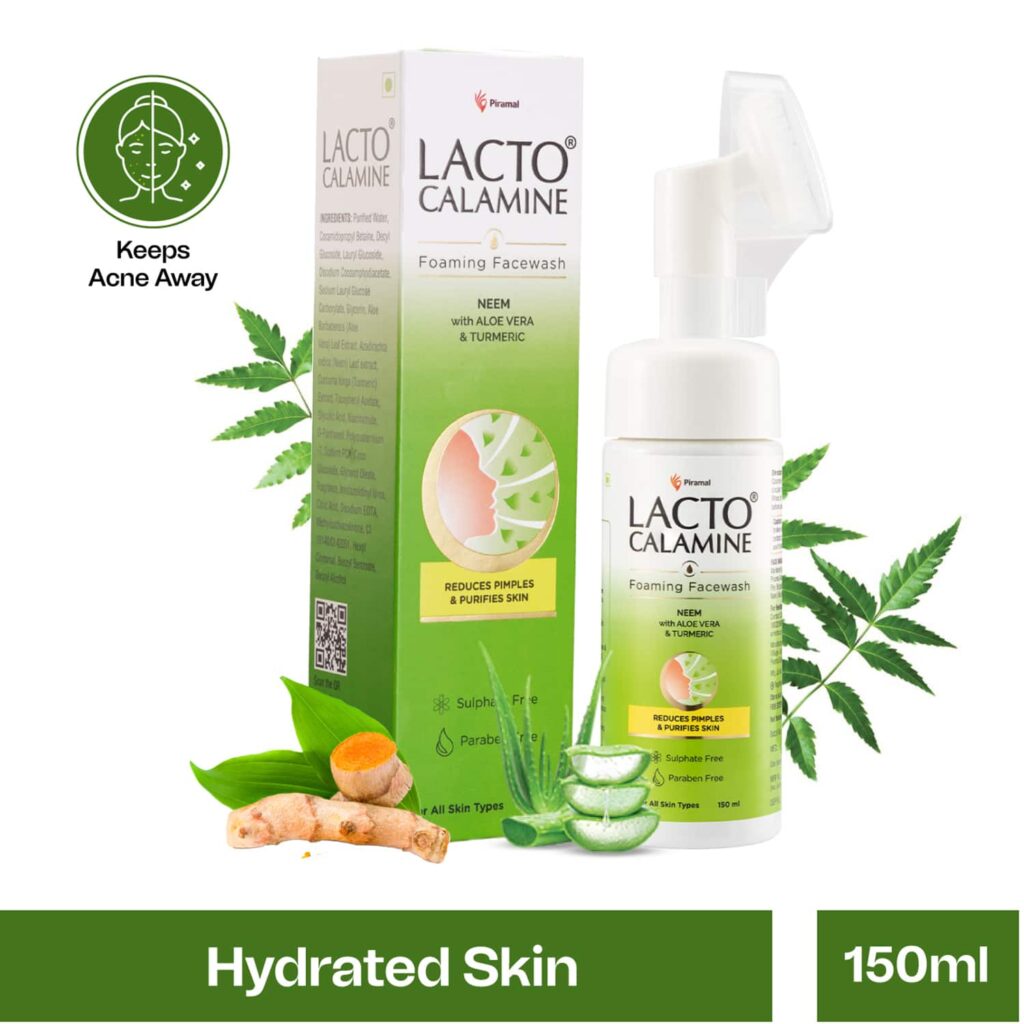Lacto Calamine Neem & Aloe Foaming Face Wash + Niacinamide,Glycolic Acid for reducing pimple (150ml) - Lacto Calamine
