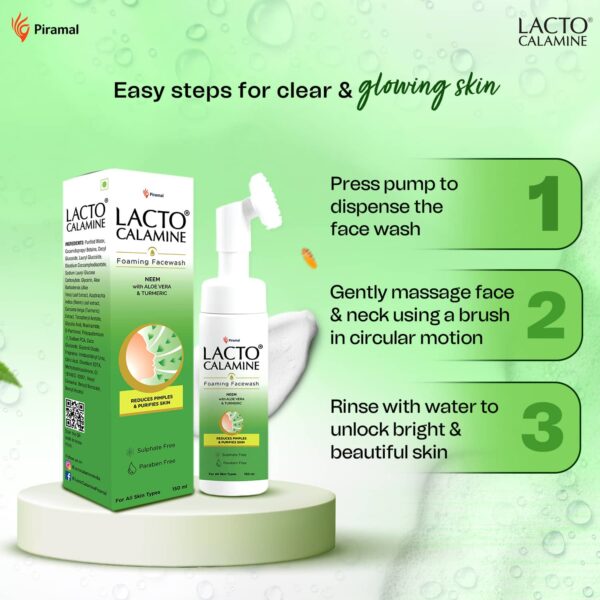 Lacto Calamine Neem & Aloe Foaming Face Wash + Niacinamide,Glycolic Acid for reducing pimple (150ml) - Lacto Calamine