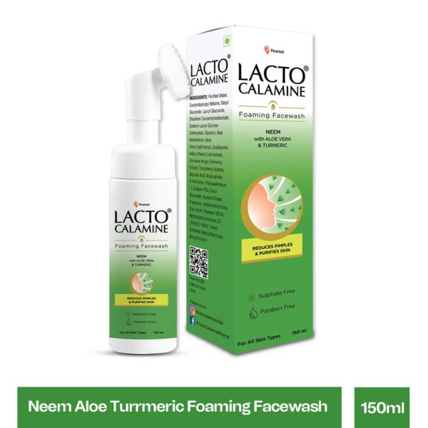 Lacto Calamine Neem & Aloe Foaming Face Wash + Niacinamide,Glycolic Acid for reducing pimple (150ml) - Lacto Calamine