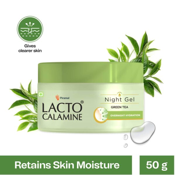 Lacto Calamine Night Gel With Green Tea + Glycolic Acid & Niacinamide for Overnight Hydration (50g) - Lacto Calamine