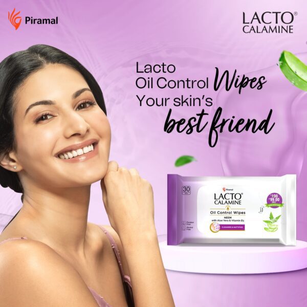Lacto Calamine Oil Control Face wet Wipes, Removes Makeup With Neem,Aloe Vera & Niacinamide (30Pcs) - Lacto Calamine