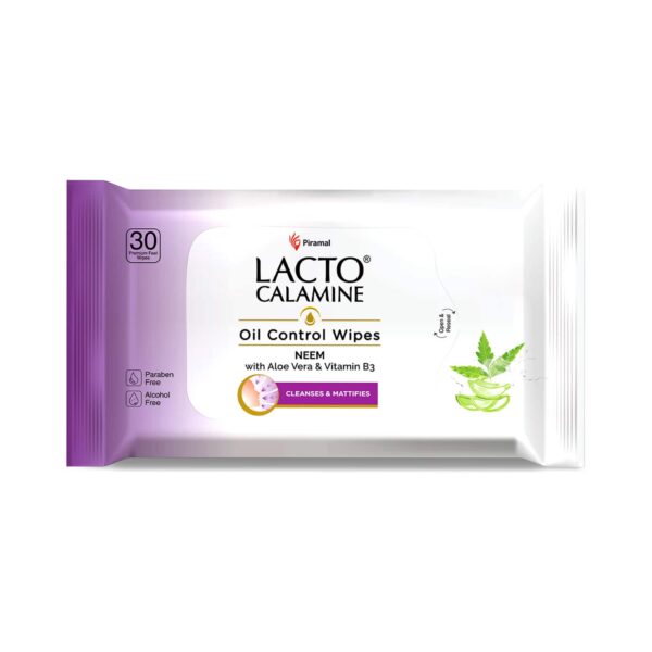 Lacto Calamine Oil Control Face wet Wipes, Removes Makeup With Neem,Aloe Vera & Niacinamide (30Pcs) - Lacto Calamine