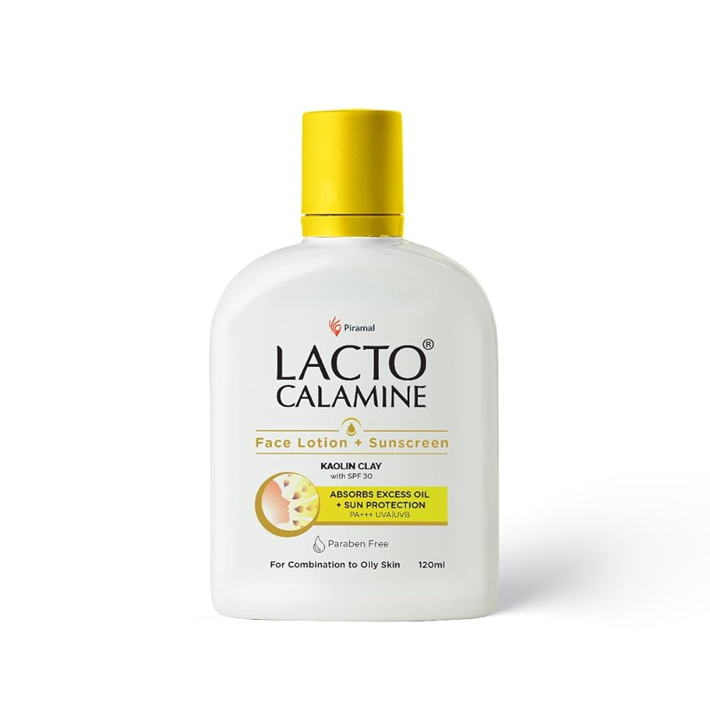 Lacto Calamine Sunscreen Lotion with SPF 30 | 120ml |UVA + UVB PA+++ | Kaolin Clay & Zinc Oxide | Daily Face Moisturizer For Oily Skin | Lightweight & Non-Greasy | Face & Body...