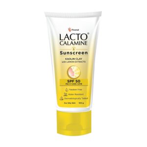 Lacto Calamine Sunscreen SPF 50 | 100g | PA +++ Sunscreen For Oily Skin | UVA – UVB Sunscreen | Water Resistant & No White Cast | With Kaolin Clay, Vitamin E & Lemon Extracts |...