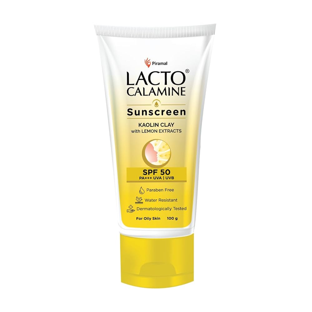 Lacto Calamine Sunscreen SPF 50 | 100g | PA +++ Sunscreen For Oily Skin | UVA – UVB Sunscreen | Water Resistant & No White Cast | With Kaolin Clay, Vitamin E & Lemon Extracts |...