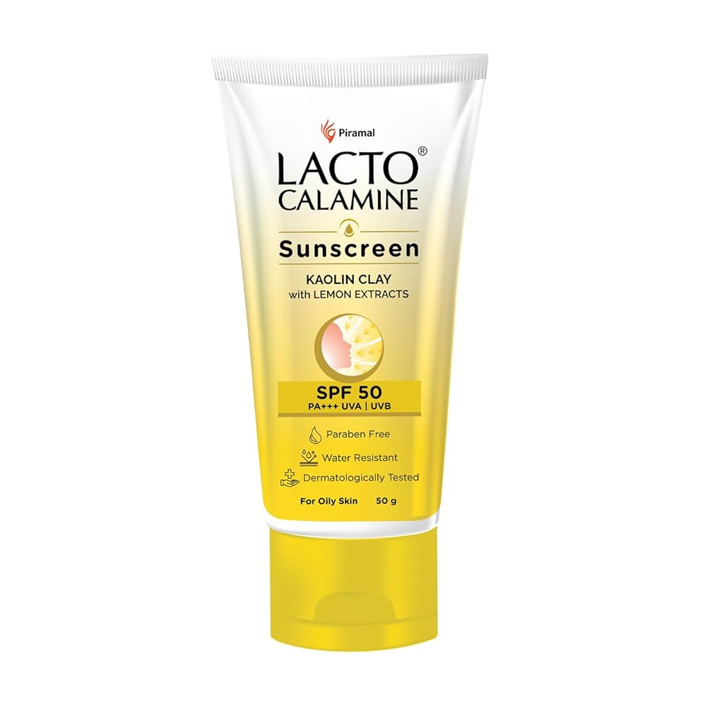 Lacto Calamine Sunscreen SPF 50 | 50g | PA +++ Sunscreen For Oily Skin | UVA – UVB Sunscreen | Water Resistant & No White Cast | With Kaolin Clay, Vitamin E & Lemon Extracts |...