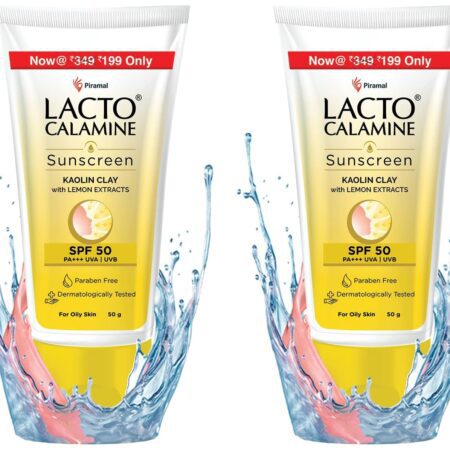 Lacto Calamine Sunshield Matte Look Sunscreen SPF50 PA+++ for Oily or Acne prone skin, Very Water Resistant, Paraben & Sulphate free, 50g (Pack of 2)