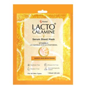 Lacto Calamine Vitamin C Face Sheet Mask |Instant Hydration |Glycolic Acid & D-Panthenol|30 g