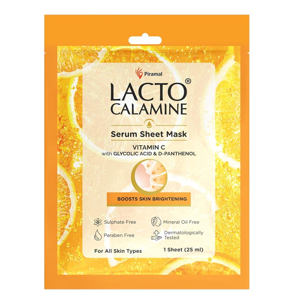 Lacto Calamine Vitamin C Face Sheet Mask |Instant Hydration |Glycolic Acid & D-Panthenol|30 g
