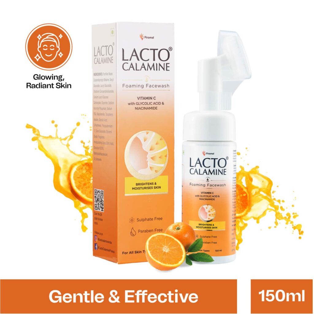 Lacto Calamine Vitamin C Foaming Face Wash + Niacinamide, Glycolic Acid for Skin Brightening (150ml) - Lacto Calamine