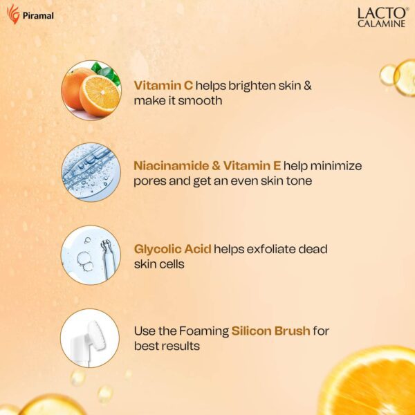 Lacto Calamine Vitamin C Foaming Face Wash + Niacinamide, Glycolic Acid for Skin Brightening (150ml) - Lacto Calamine
