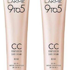 LAKMÉ 9 To 5 CC Cream, 01 - Beige, Light Face Makeup With Natural Coverage, SPF 30 - Tinted Moisturizer To Brighten Skin, Conceal Dark Spots, 30g (Pack of 2)