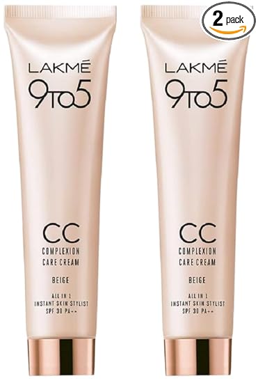 LAKMÉ 9 To 5 CC Cream, 01 - Beige, Light Face Makeup With Natural Coverage, SPF 30 - Tinted Moisturizer To Brighten Skin, Conceal Dark Spots, 30g (Pack of 2)
