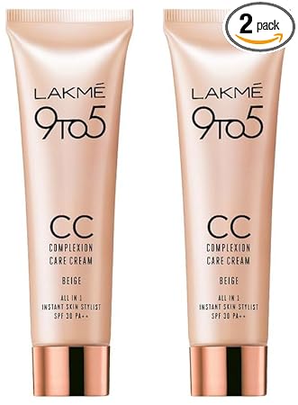 LAKMÉ 9 To 5 Cc Cream for All Skin Type Mini, 01 - Beige, Light Face Makeup With Natural Coverage, Spf 30 - Tinted Moisturizer To Brighten Skin, Conceal Dark Spots, 9 G (Pack Of 2)