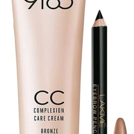 LAKMÉ 9 To 5 Complexion Care Natural Finish Full Coverage Face Cc Cream, Bronze, Spf 30, Conceals Dark Spots & Blemishes For Acne Prone Skin, 30G & Eyebrow Pencil, Black, 1.2G