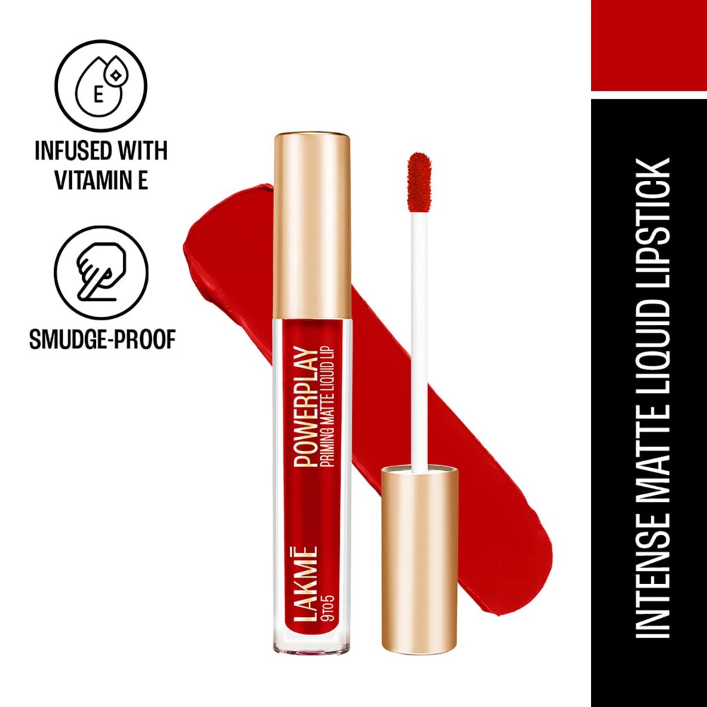 Lakme 9 To 5 Powerplay Priming Matte Liquid Lip - Driven Red (4.2 ml) - Lakme