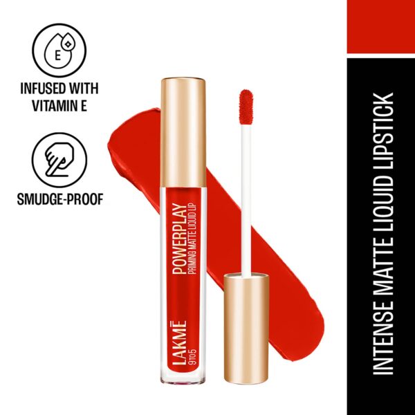 Lakme 9 To 5 Powerplay Priming Matte Liquid Lip - Fiery Scarlet (4.2 ml) - Lakme